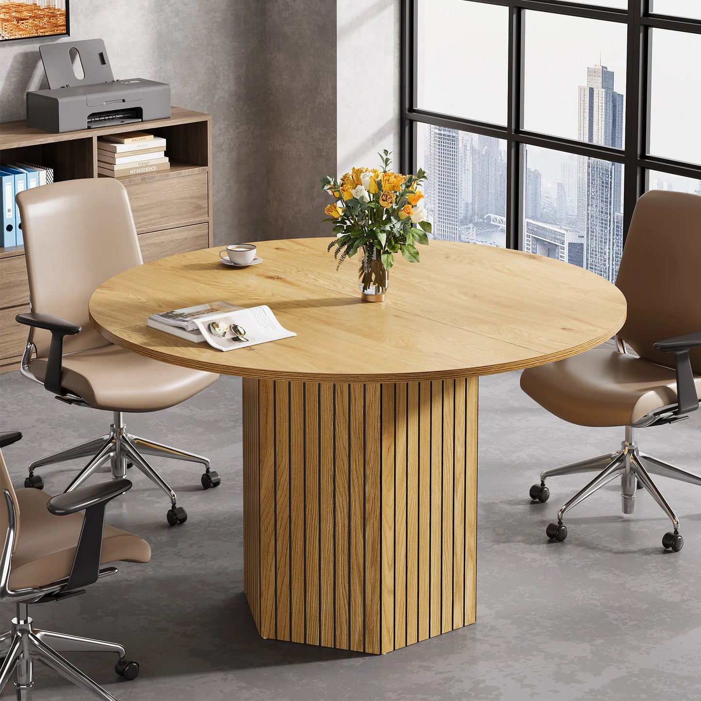 Tribesigns Round Conference Table For 4 To 6 People Office