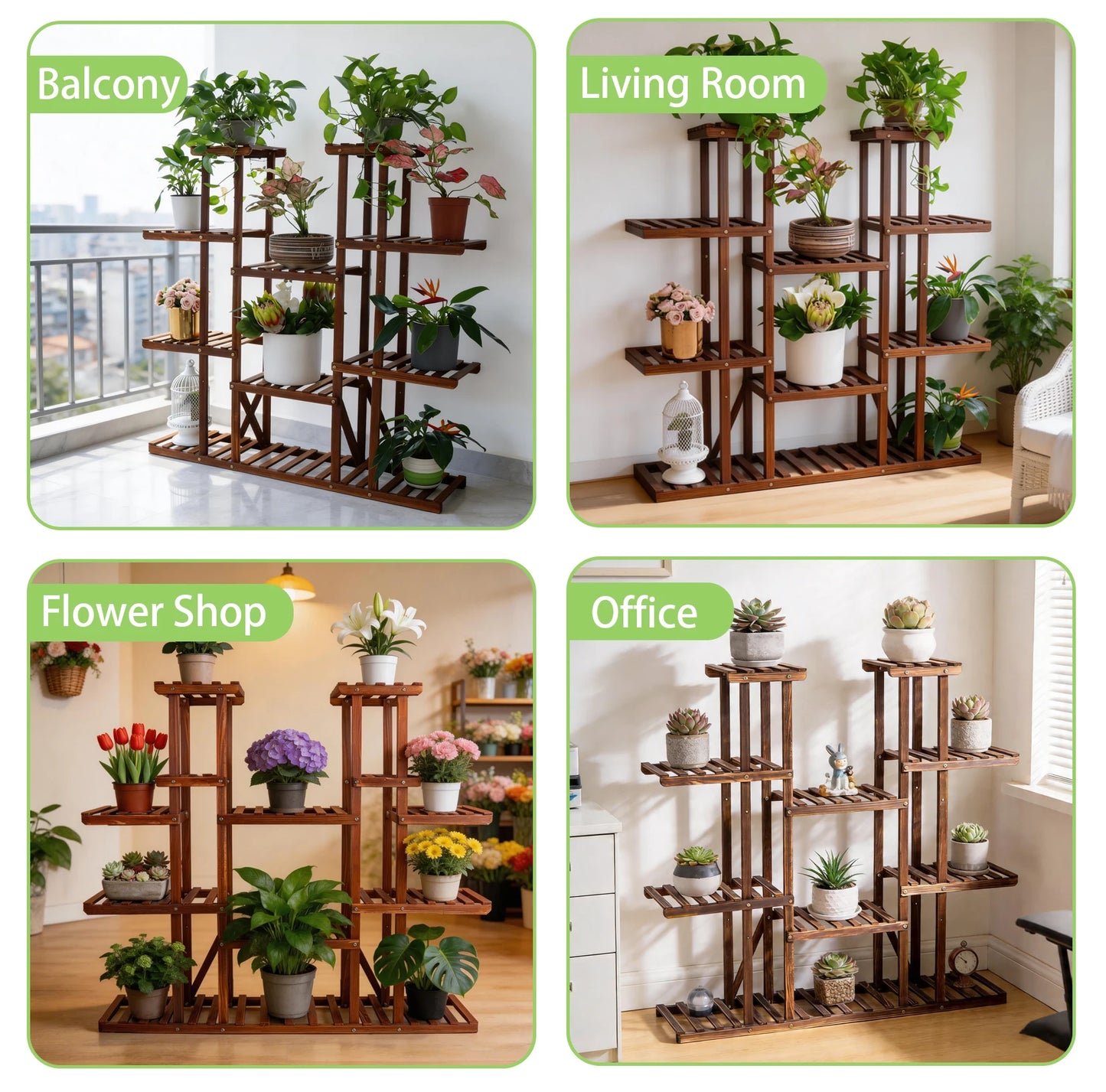 Wisfor Wooden Plant Shelf Multi-Tier Indoor Outdoor Plant Display Stand