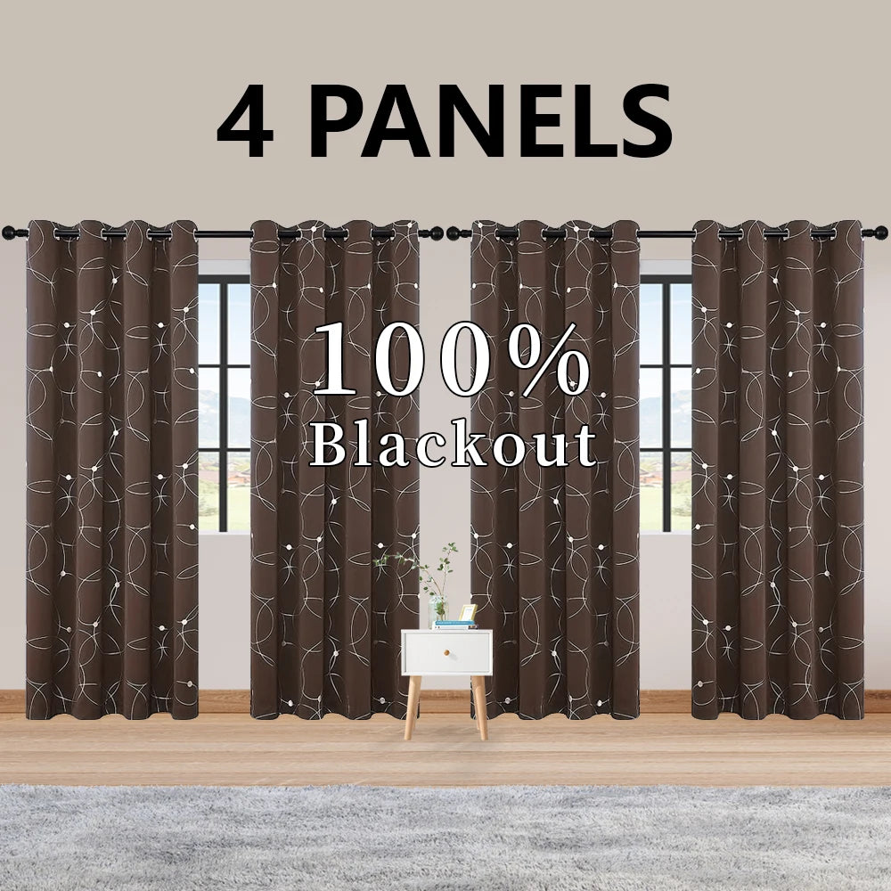 4-Pack Blackout Curtain Panels With Foil Circle Dot Print