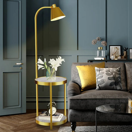 Vrygle Modern 2-Tier Floor Lamp With Storage Table Reading Light