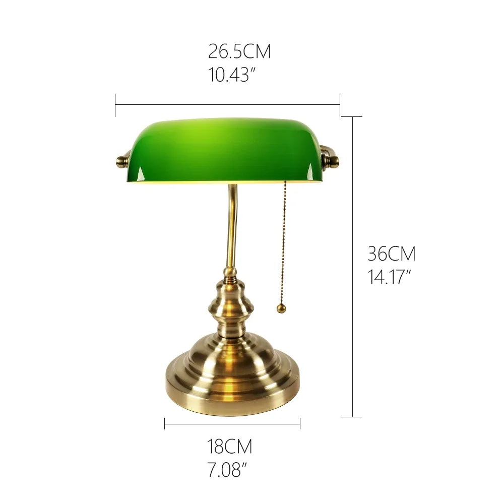 Classical Glass And Iron Banker Desk Lamp For Home Office Lighting