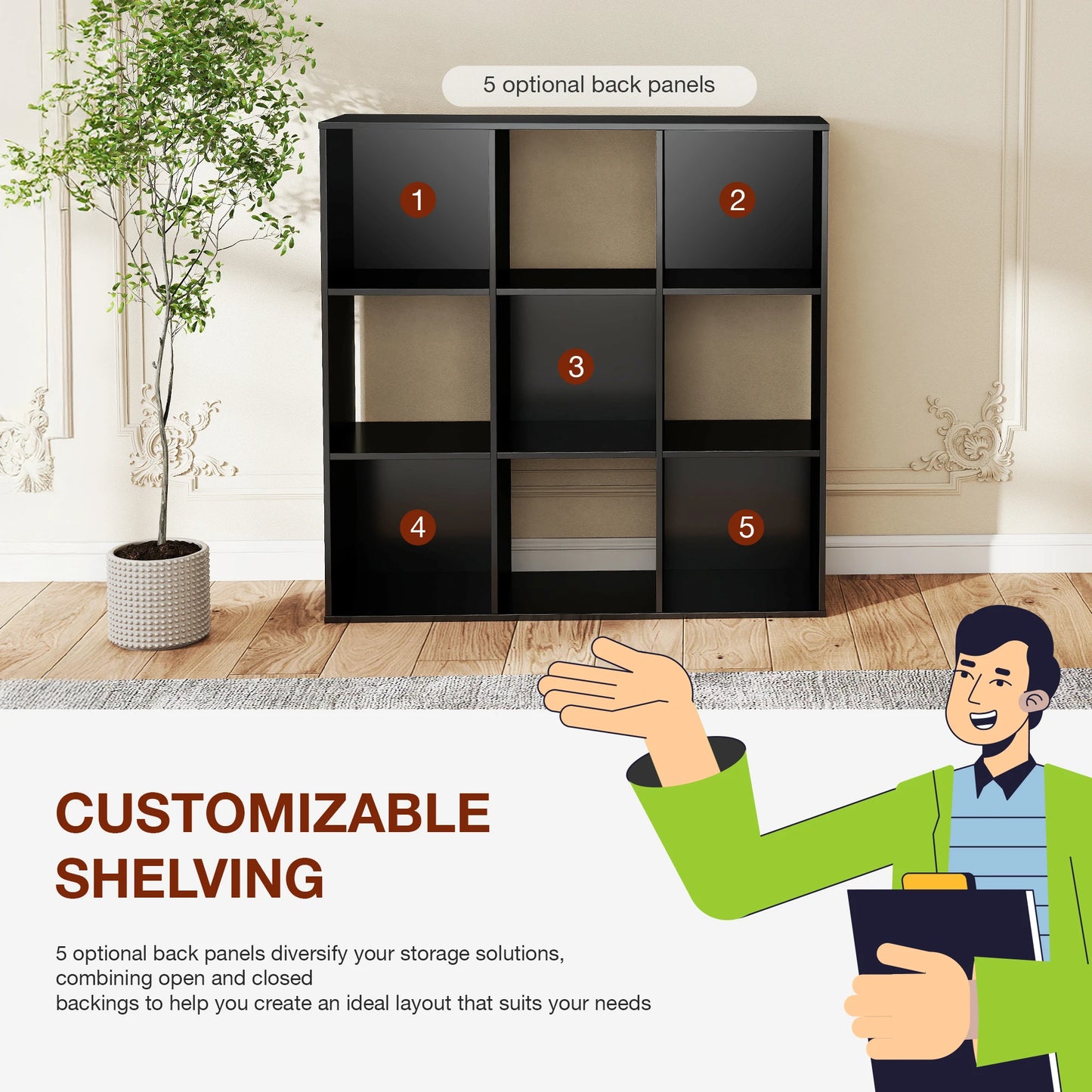 JHK 9 Cube Storage Organizer Wood Bookcase For Living Room