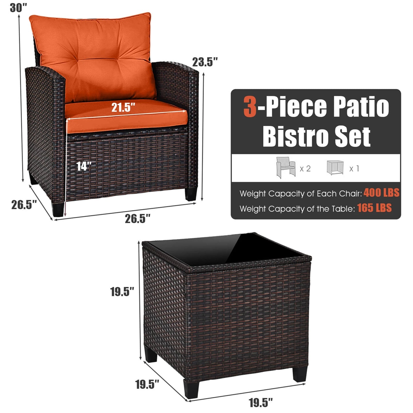 HOMASIS 3-Piece Patio Rattan Furniture Set With Cushioned Conversation Sofa