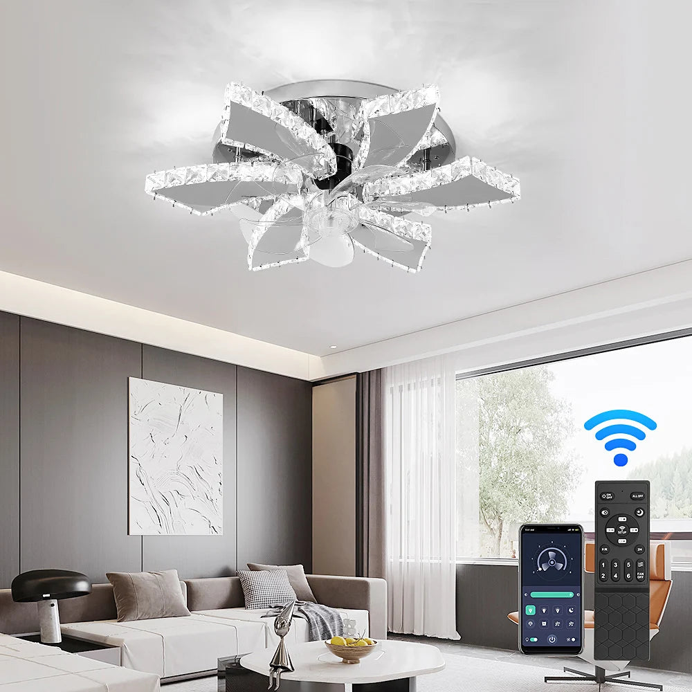 VETRULUS Modern Crystal LED Ceiling Fan With Remote Control