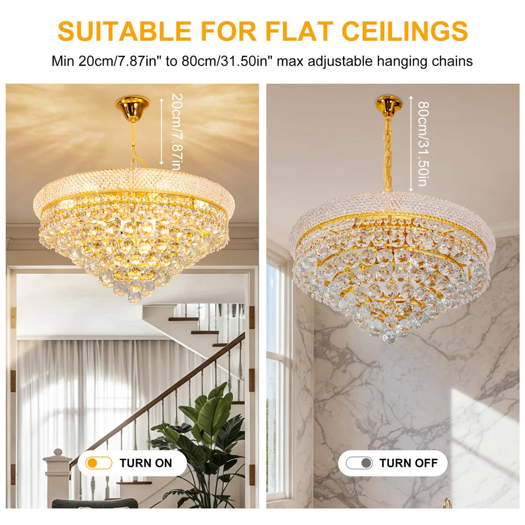 Vrygle Gold Crystal Chandelier Pendant Light With Adjustable Chain