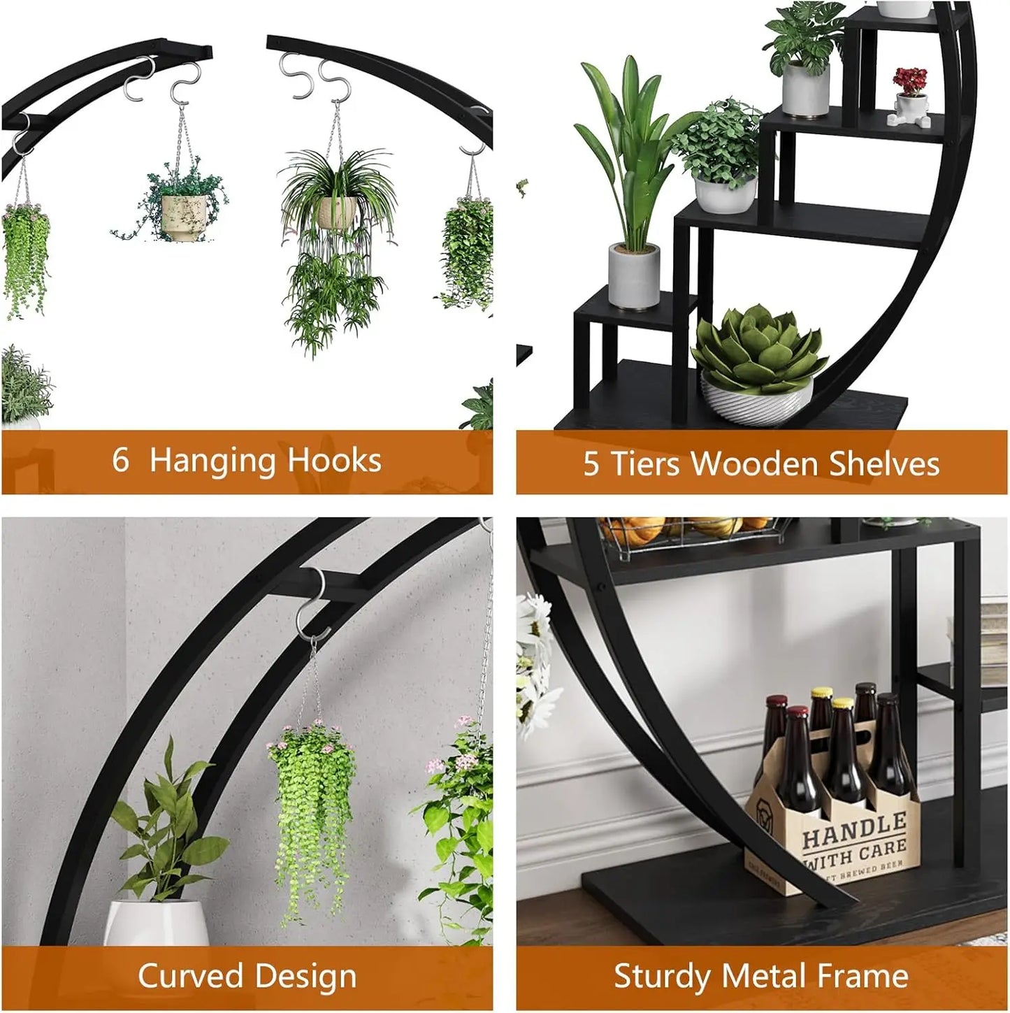 TWISTER.CK 5-Tier Half Moon Metal Plant Stand Indoor Garden Shelf
