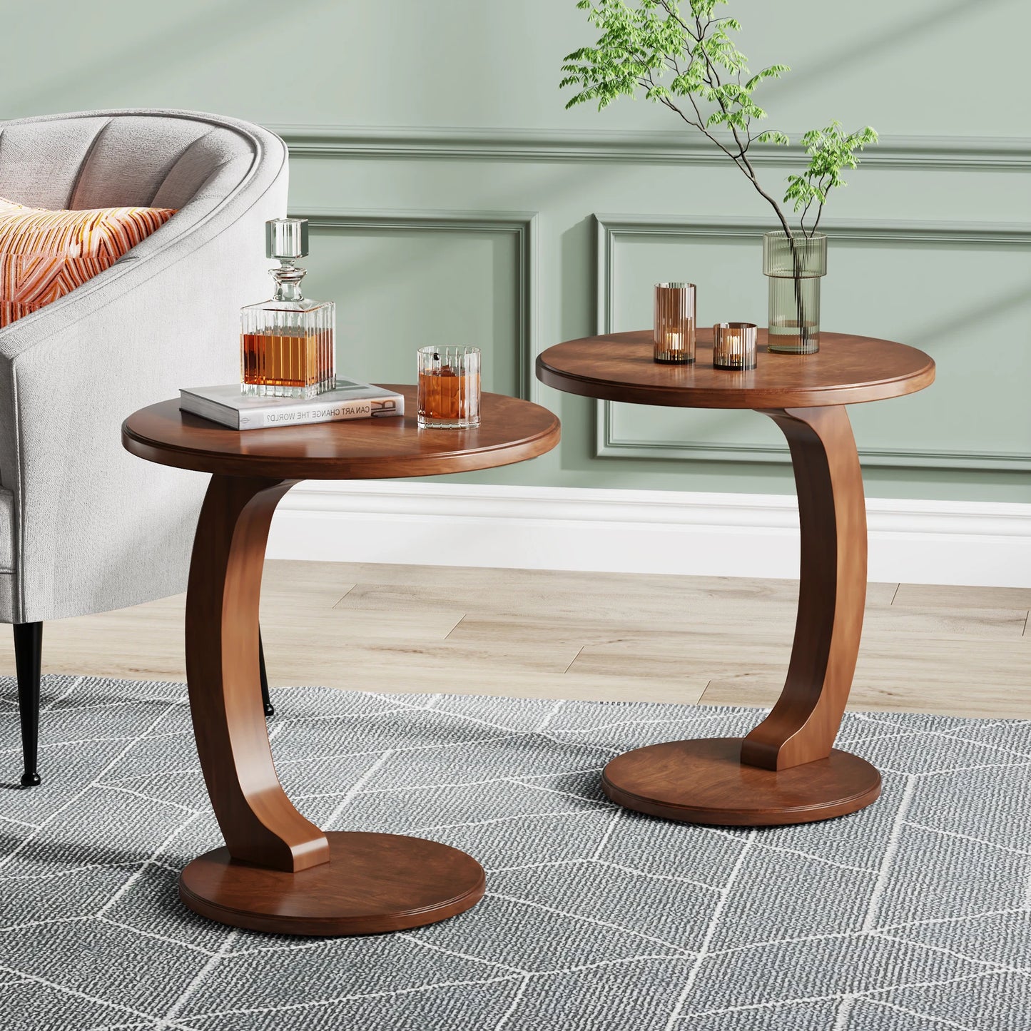 Tribesigns Round C Shaped Wood Side Table Mid Century Design