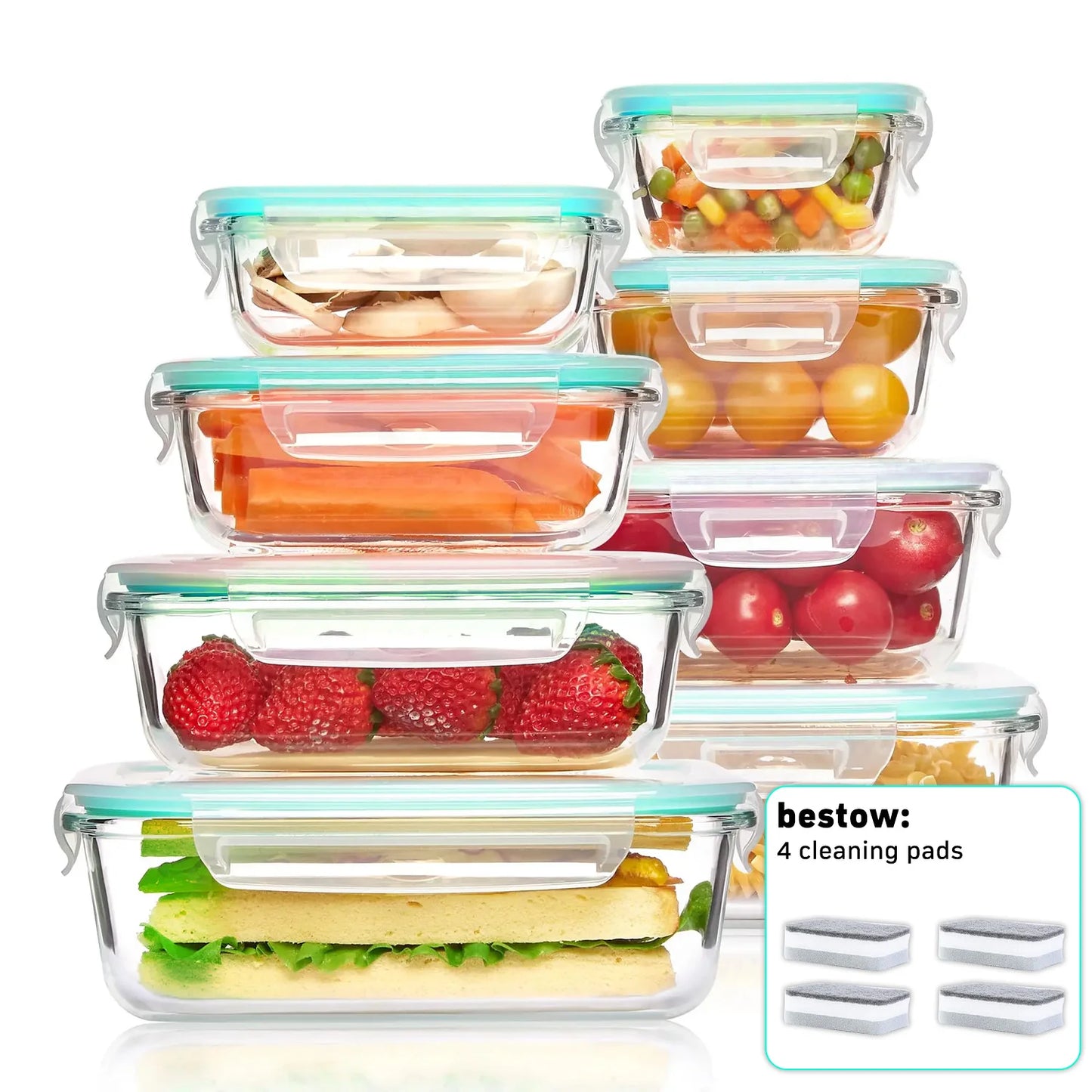 8-Pack Airtight Borosilicate Glass Food Storage Containers Leakproof Stackable
