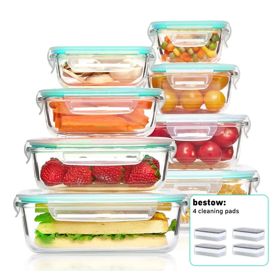 8-Pack Airtight Borosilicate Glass Food Storage Containers Leakproof Stackable
