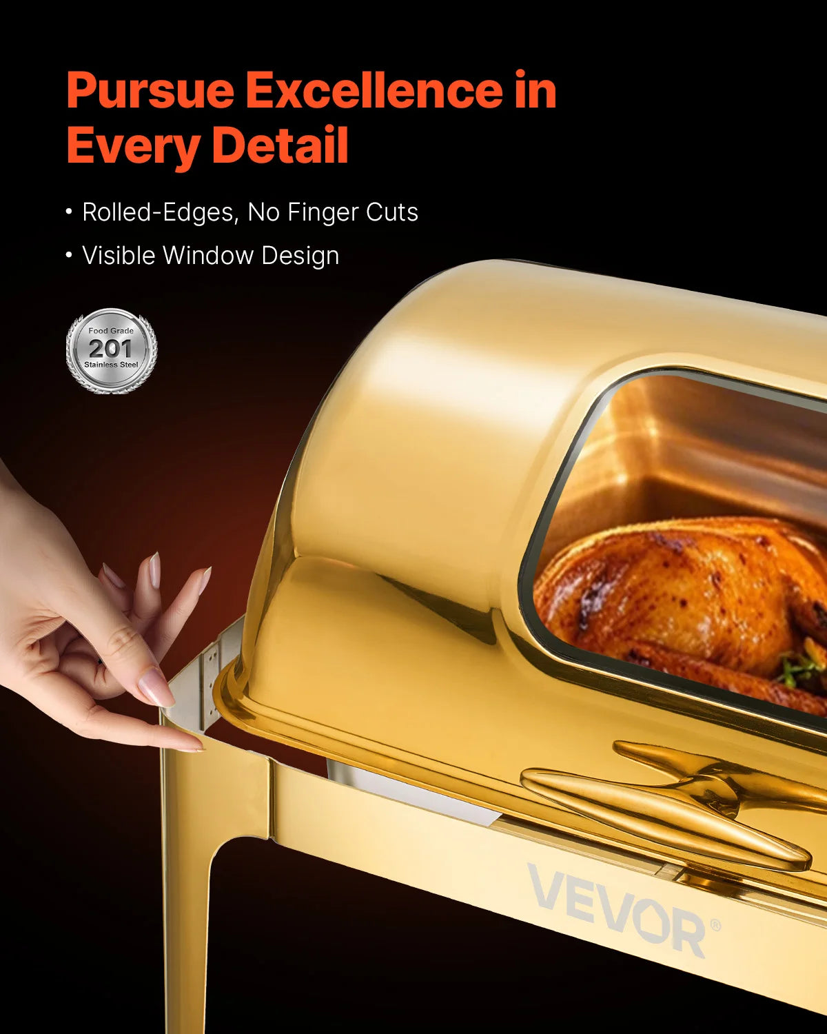 SucceBuy Stainless Steel Roll Top Chafing Dish With Visible Lid