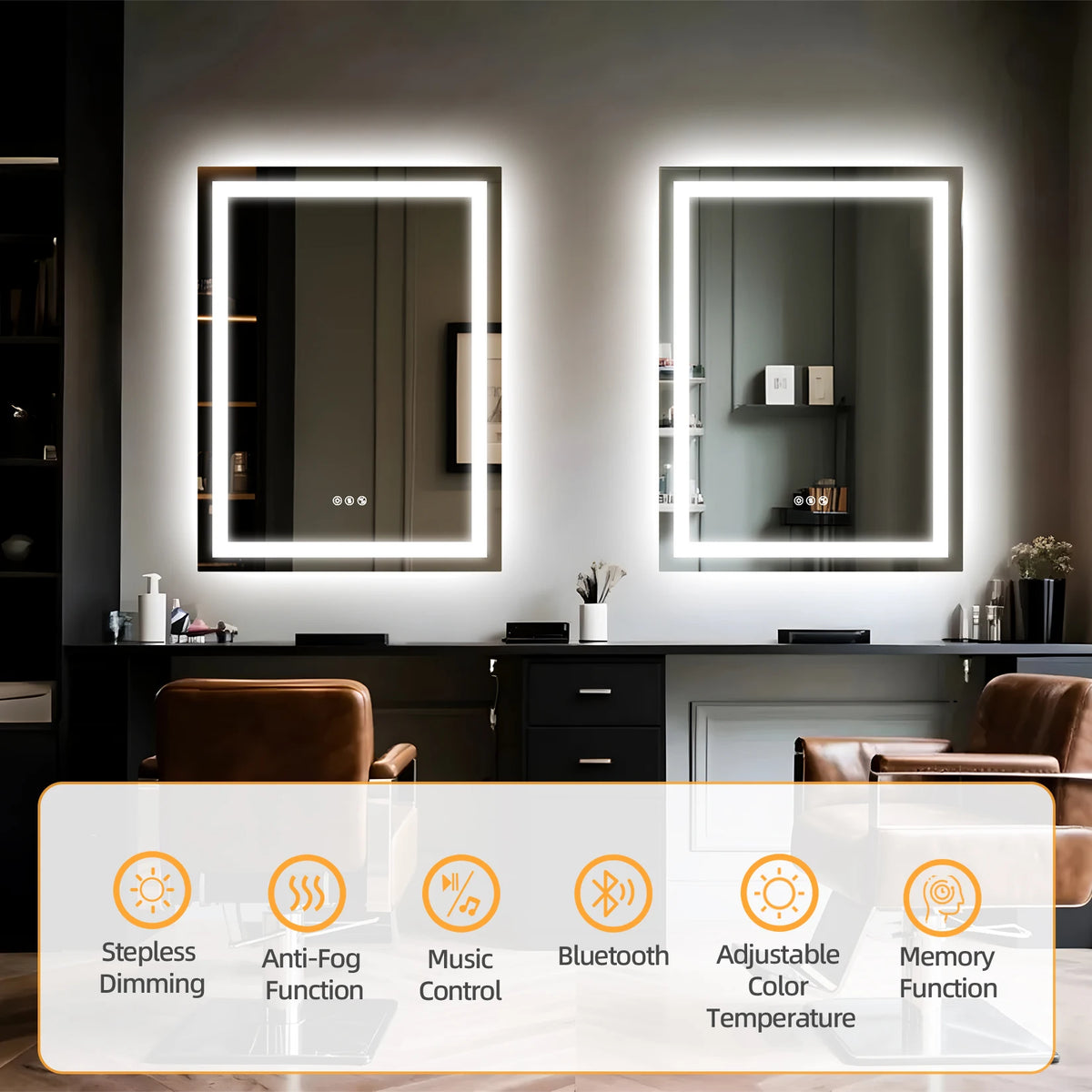 Borwart Smart Led Bathroom Mirror Antifog Tempered Glass Dual Speaker