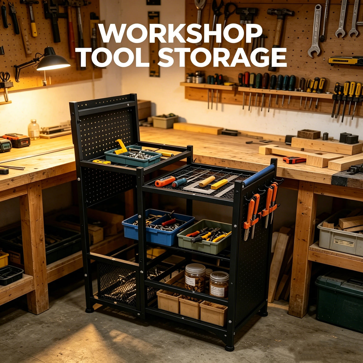 Freestanding Heavy Duty Metal Garden Garage Tool Storage Rack