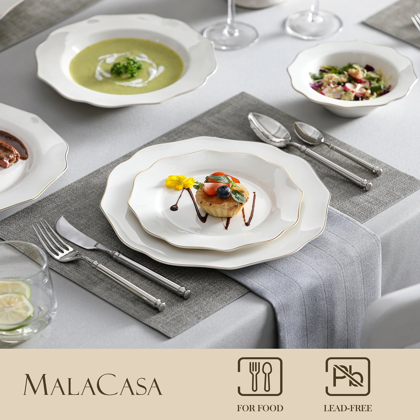 MALACASA Nordic Porcelain Dinnerware Set With Bowls