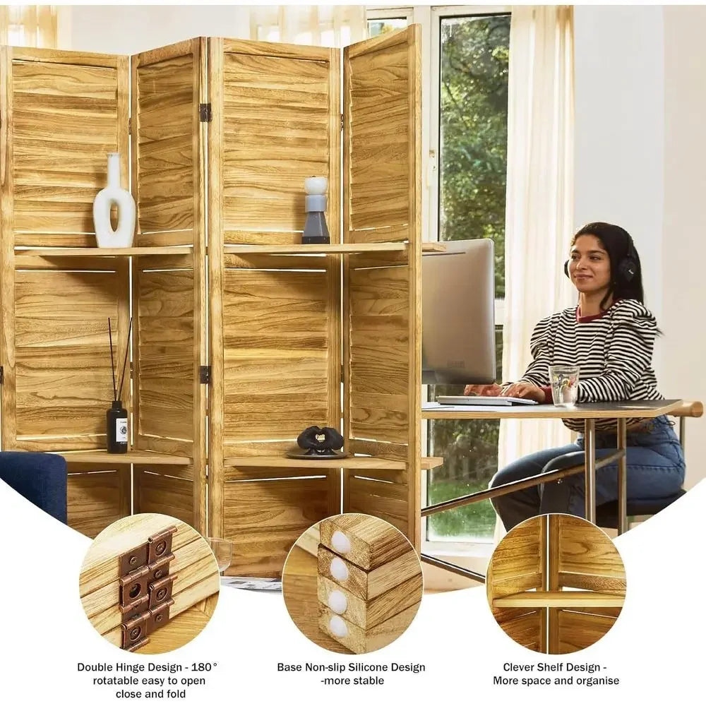 Wooden Privacy Room Divider With Three Shelves Freestanding Home Office