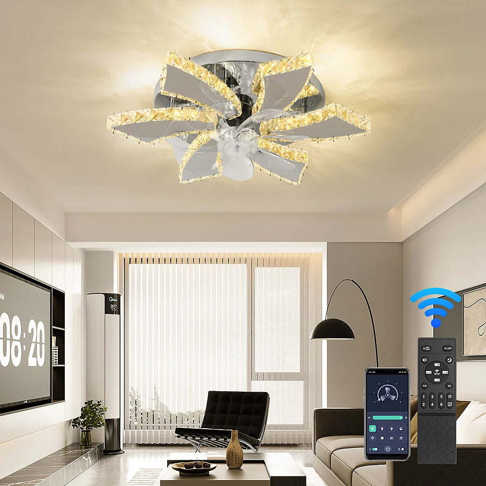 VETRULUS Modern Crystal LED Ceiling Fan With Remote Control