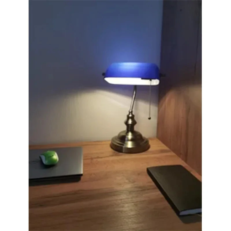 Classical Glass And Iron Banker Desk Lamp For Home Office Lighting