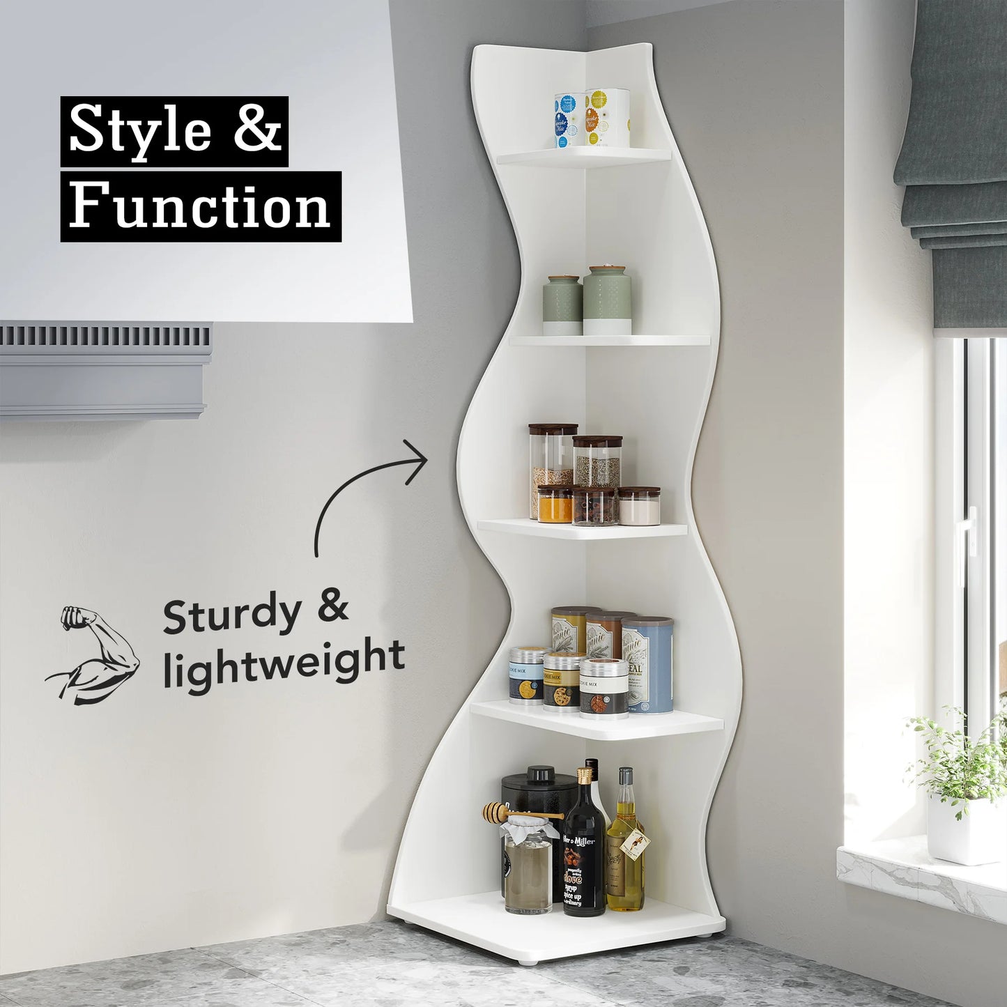 Tribesigns 5 Tier Corner Shelf Modern Wall Bookcase Storage Rack
