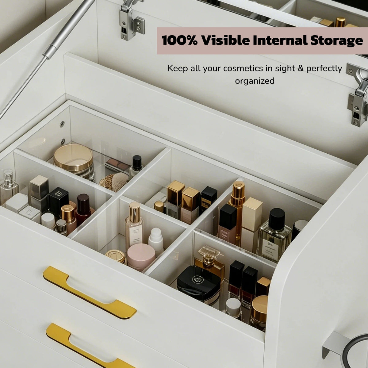 Wooden Vanity Desk LED Mirror Charging Station Flip Up Dressing Table