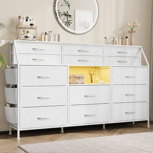TWISTER.CK 14 Drawer Dresser With Fabric Chest And Wood Top