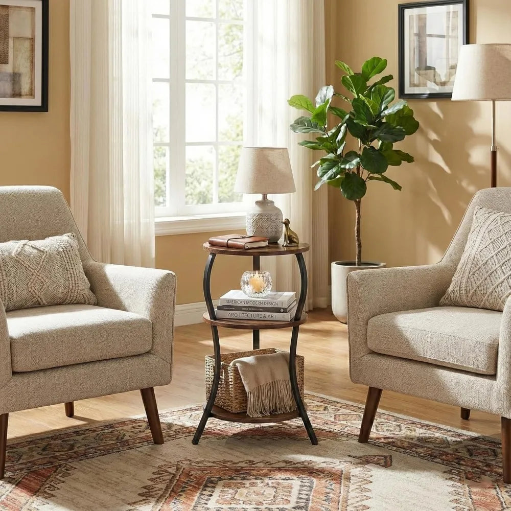 NBVCX Three Tier Round Side Table With Storage Shelf
