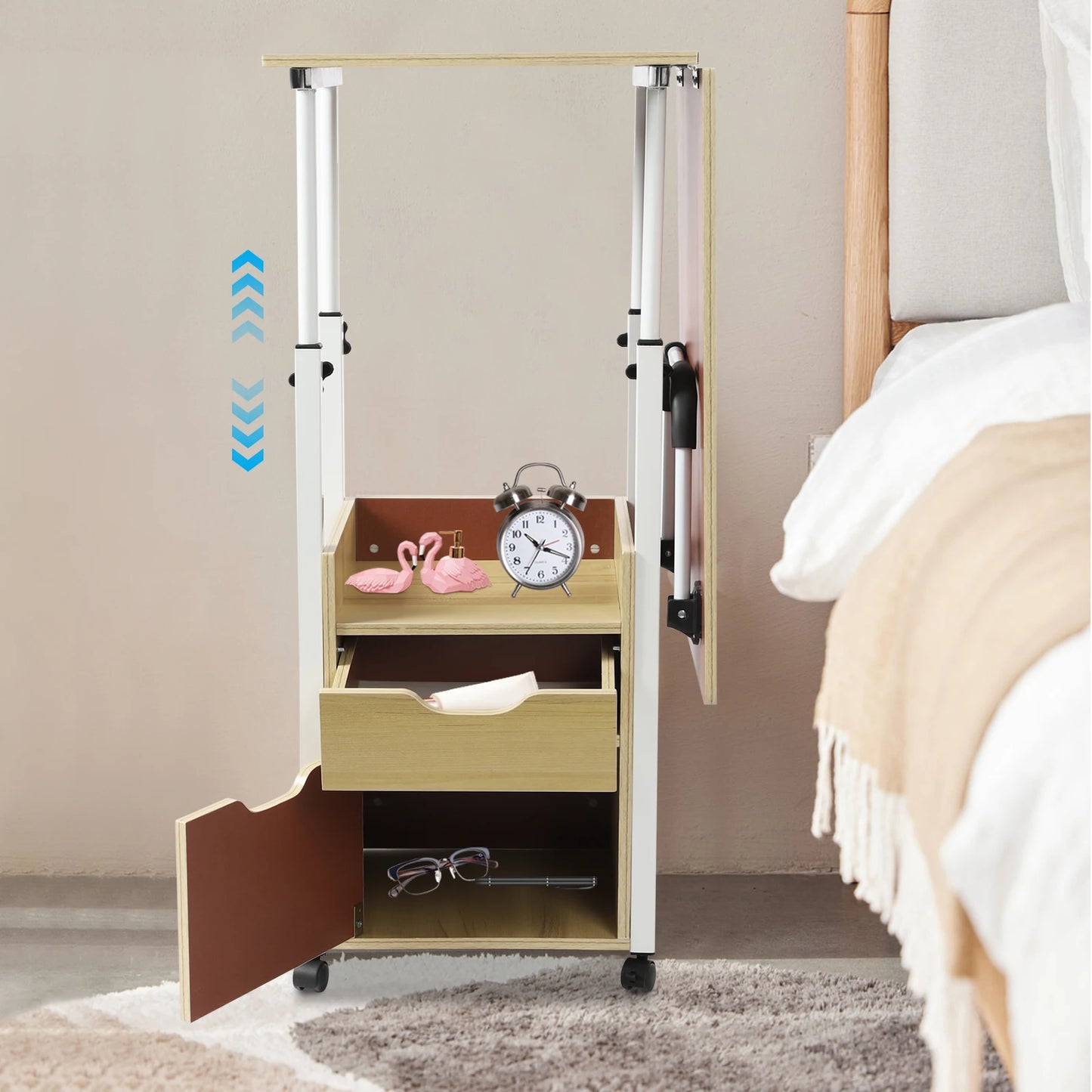 Bymaocar Foldable Laptop Desk With Wheels Bedside Height Adjustment