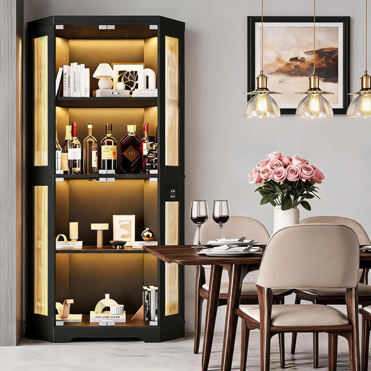 HiMISS Glass Display Cabinet 4 Tier Curio Corner Showcase