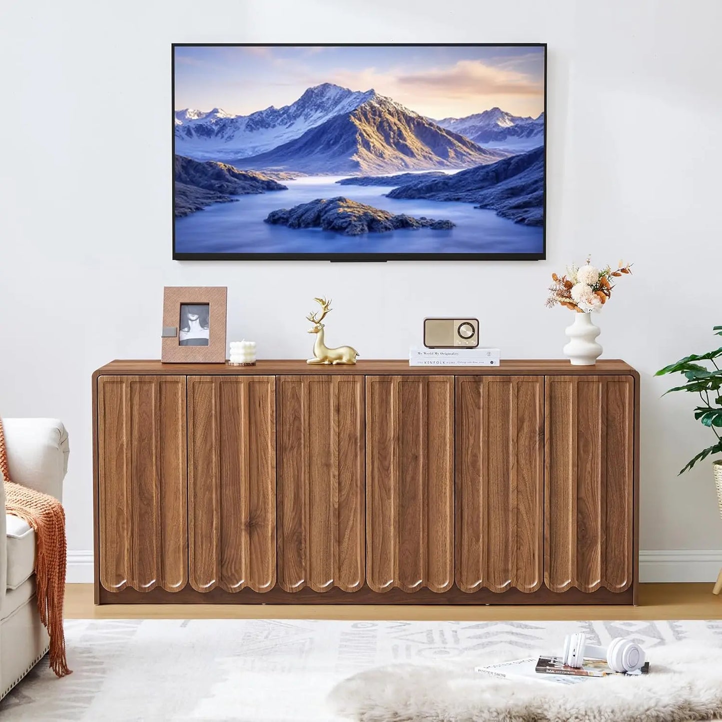 Sideboard Buffet Cabinet With Storage Modern Wooden Credenza Tv Stand
