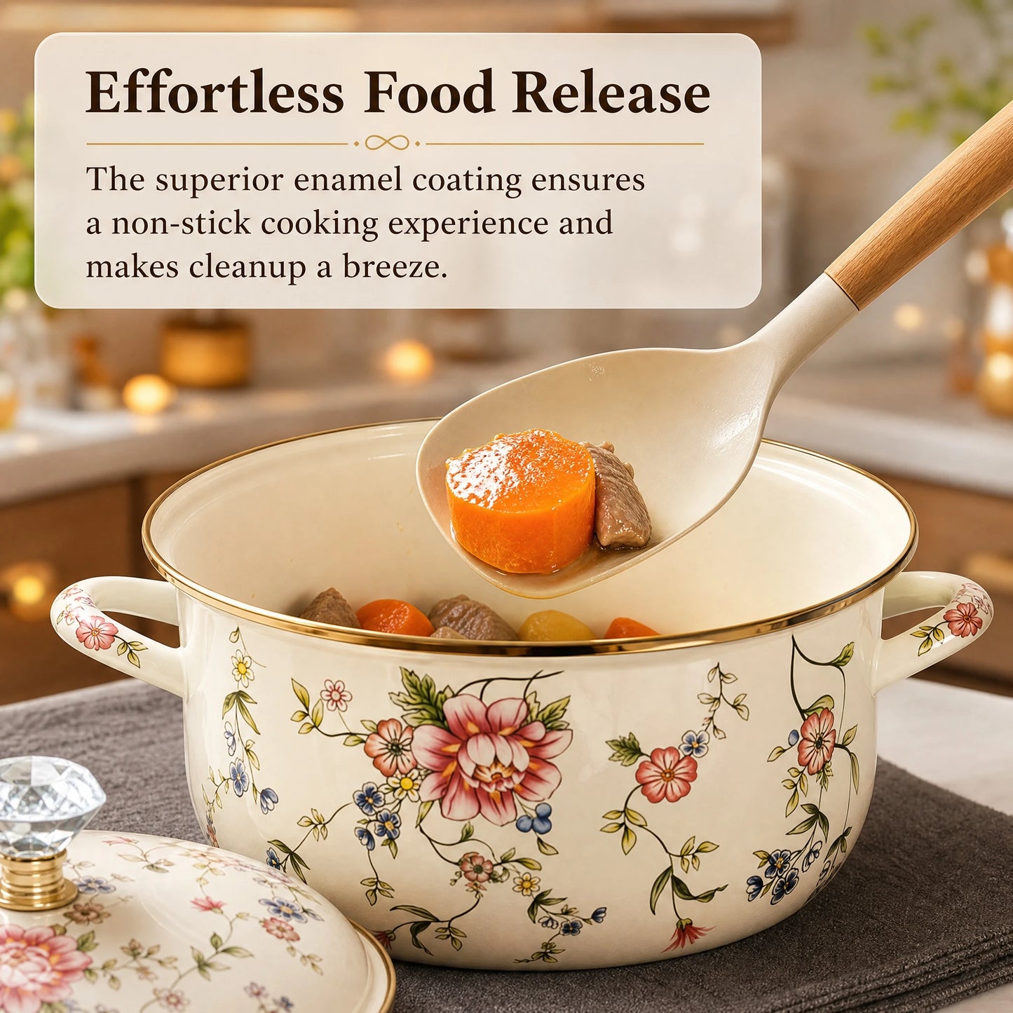 Enamel Pot With Lid For All Stovetops Vintage Style Saucepan