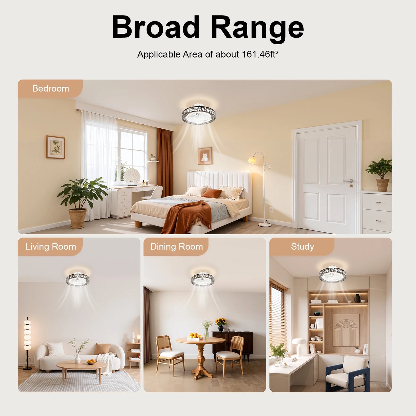 Ceiling Fan Light With Remote Control Quiet 35dB For Bedroom