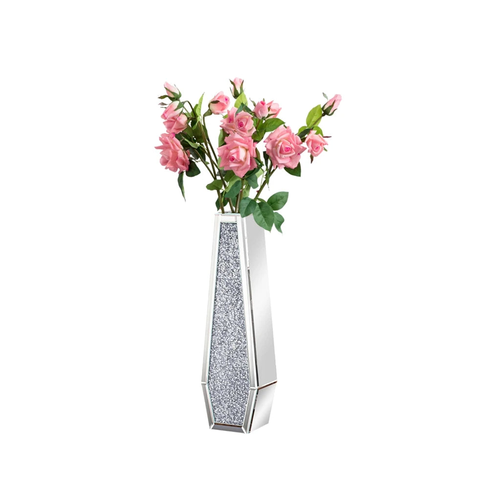 Premium Mirrored Floor Flower Vase With Crushed Diamond Design