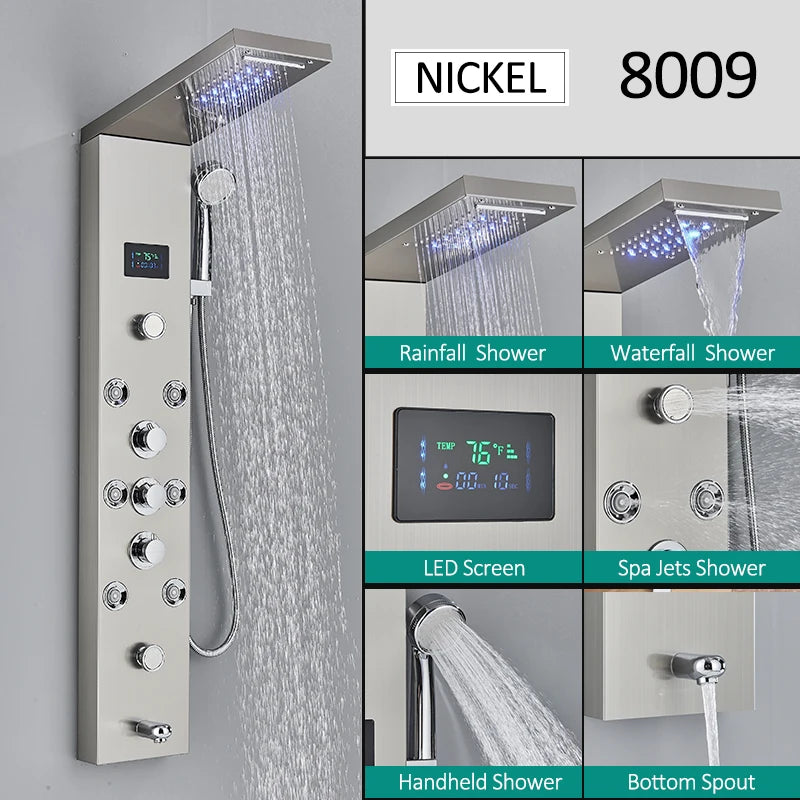 Quyanre Led Shower Panel Tower System With Rainfall Massage Spa