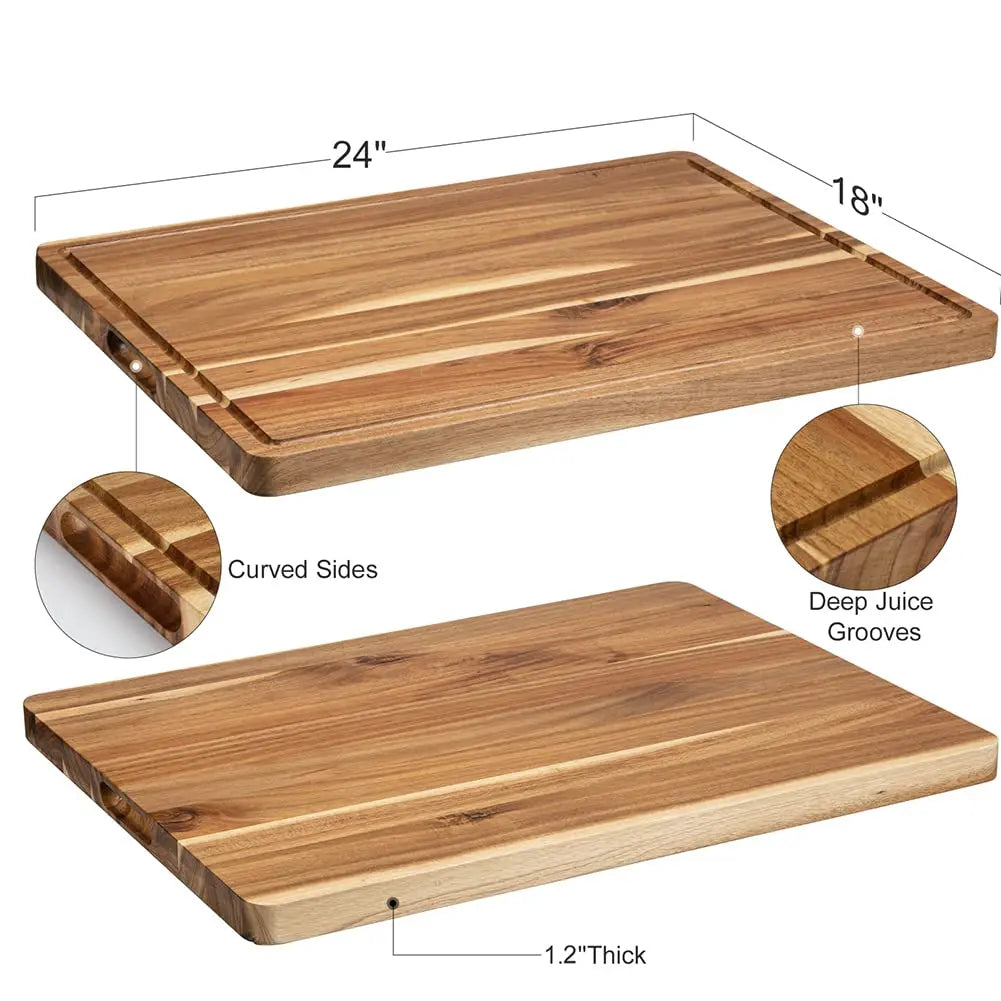 Acacia Wood Cutting Board With Handle And Juice Groove For Kitchen