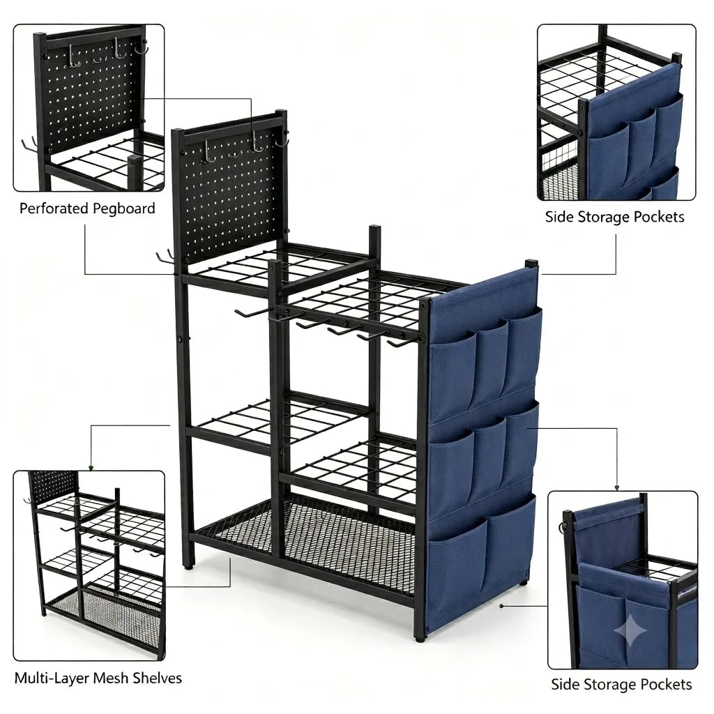 Freestanding Heavy Duty Metal Garden Garage Tool Storage Rack