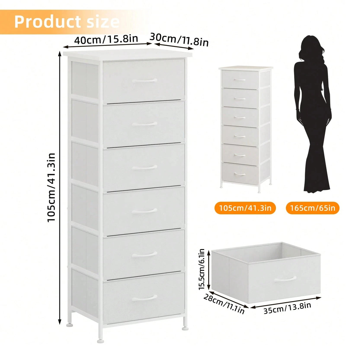 Metal Frame Five Drawer Storage Tower Dresser For Home