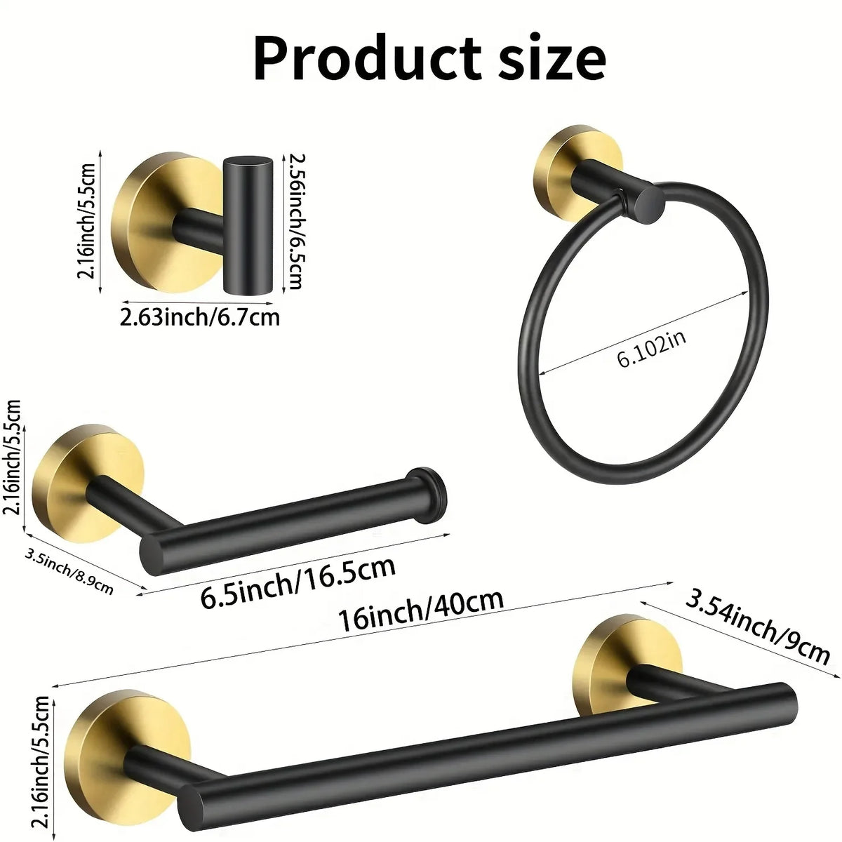 Stainless Steel Bathroom Set With Towel Bar Ring And Holder