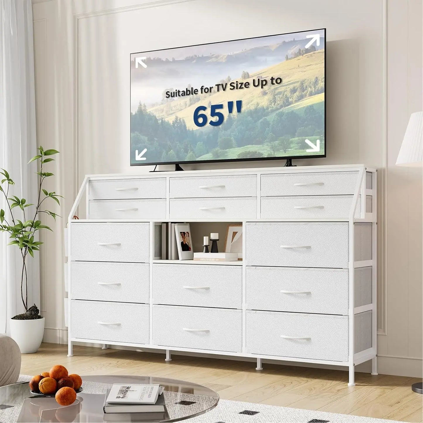 TWISTER.CK 14 Drawer Dresser With Fabric Chest And Wood Top
