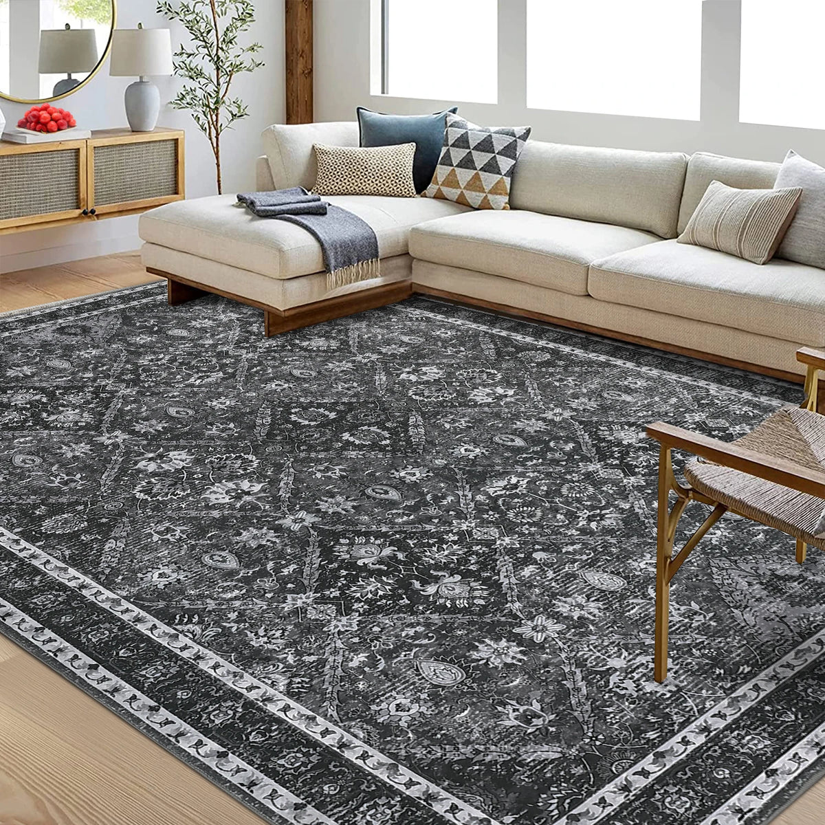 Moroccan Trellis Polyester Machine Washable Living Room Rug