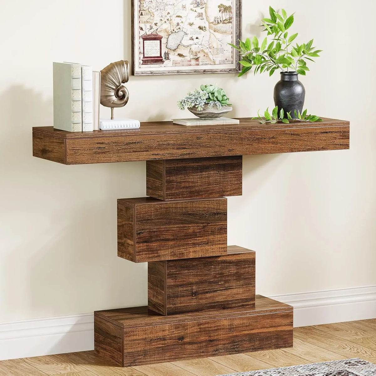Tribesigns Farmhouse Wood Console Table With Geometric Base