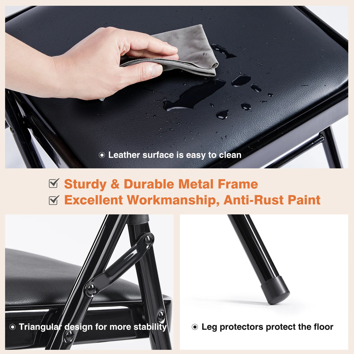 JHK Padded Faux Leather Folding Dining Chairs For Home