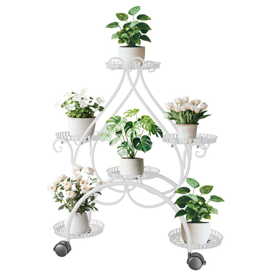 Wisfor 6-Tier Metal Flower Pot Display Stand With Rolling Wheels