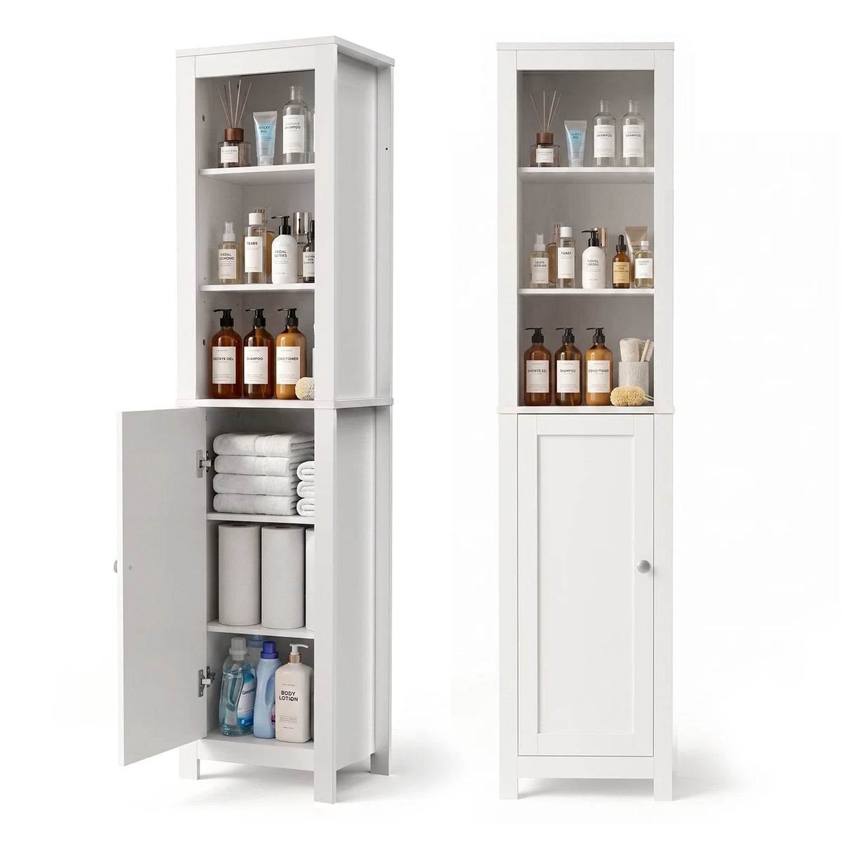 TinyNest Freestanding Wooden Bathroom Storage Cabinet With Adjustable Shelves