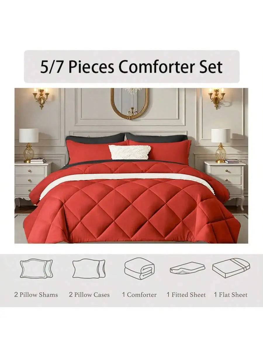 Solid Quilted Comforter Set All Seasons Lightweight Bedding