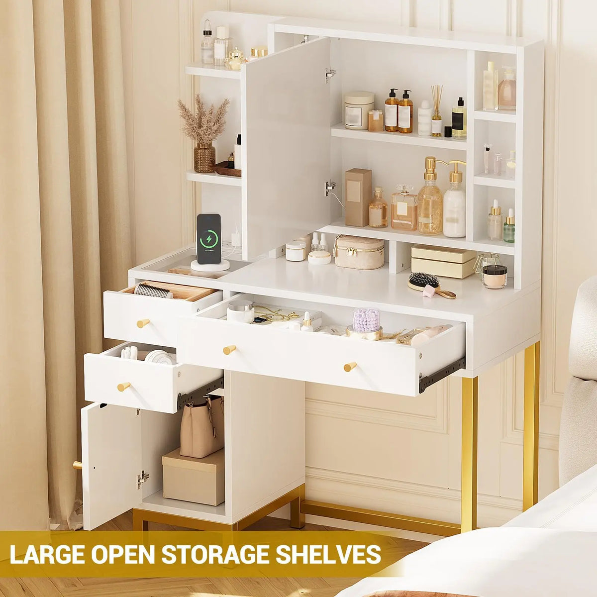 HobbyLane LED Makeup Vanity With Mirror And Storage Cabinet