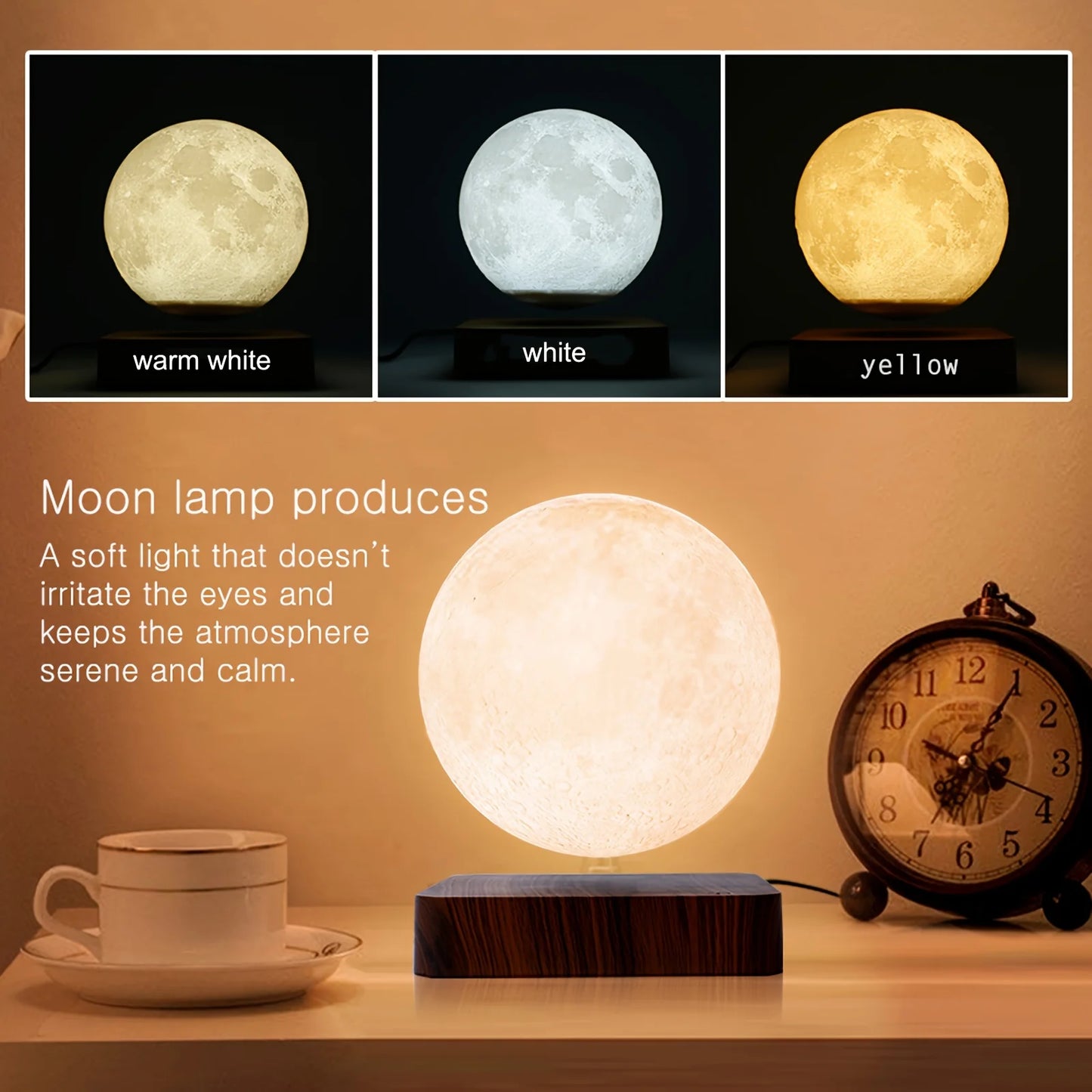 Mexllex Levitating Moon Magnetic Night Light 3D LED Lamp