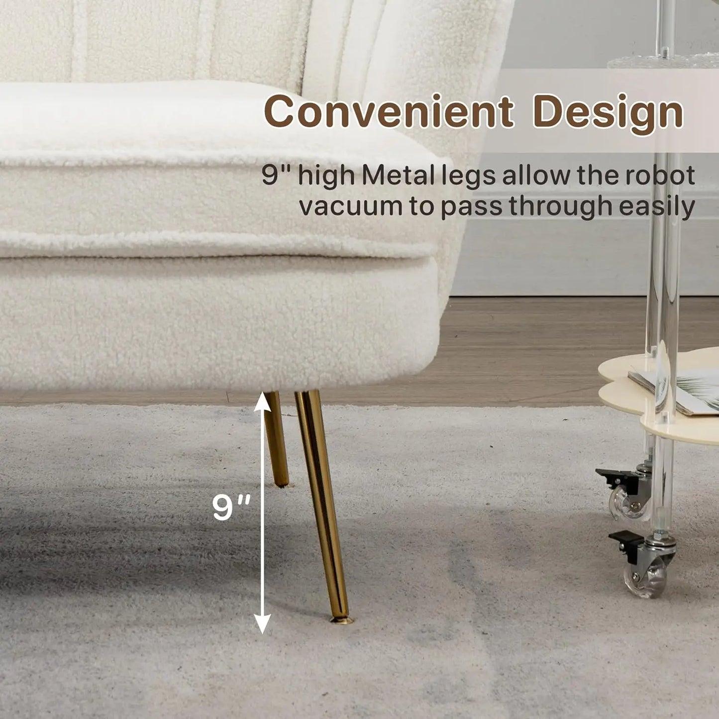 Sherpa Boucle Two Seater Sofa With Gold Metal Legs