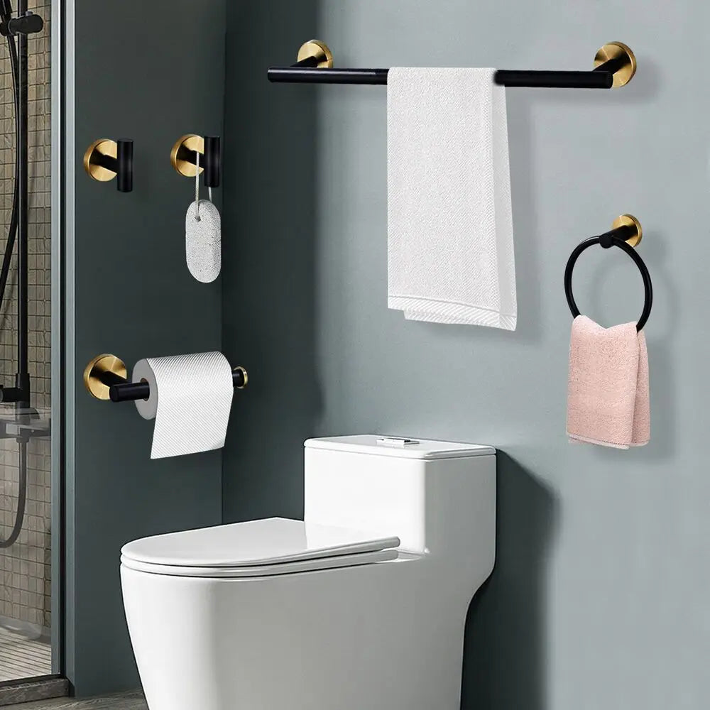 Stainless Steel Bathroom Set With Towel Bar Ring And Holder