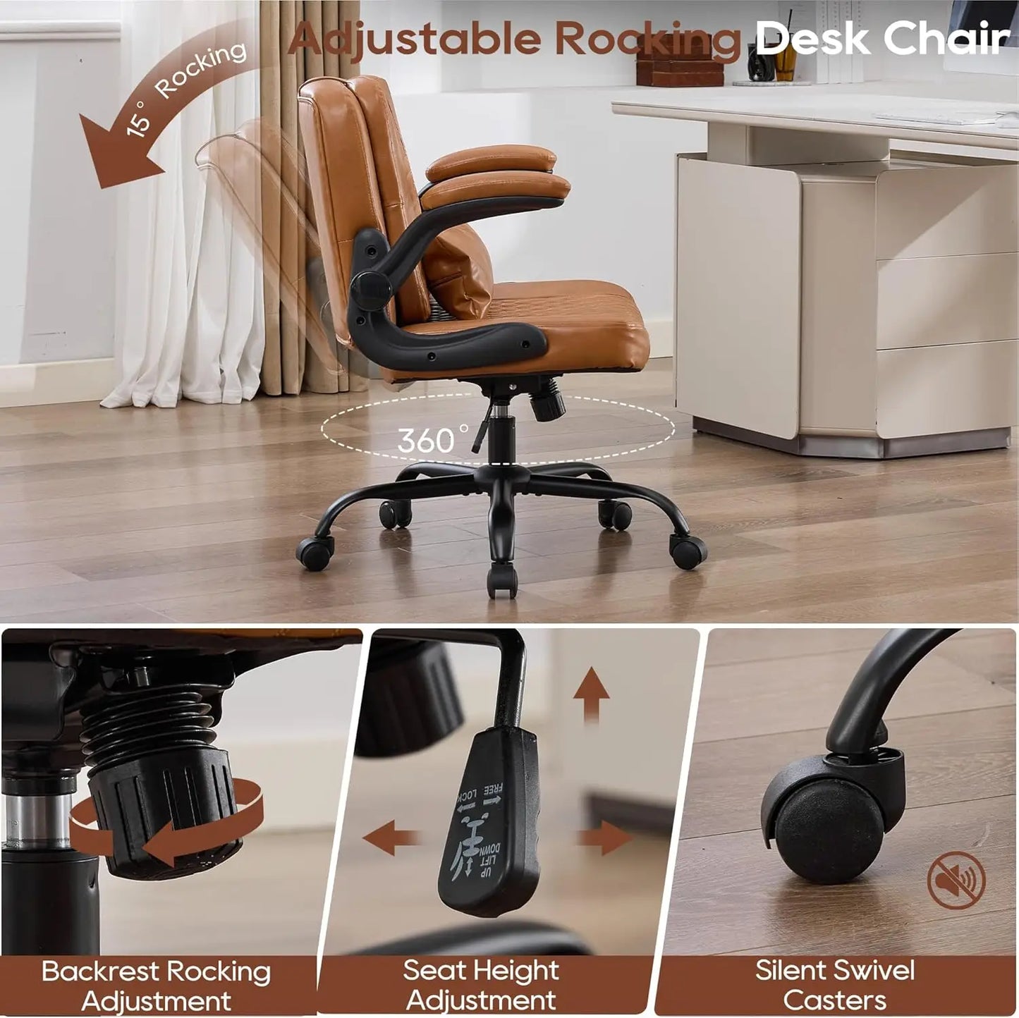 TCGBKAF Ergonomic Office Chair With Flip Backrest And PU Leather Arms