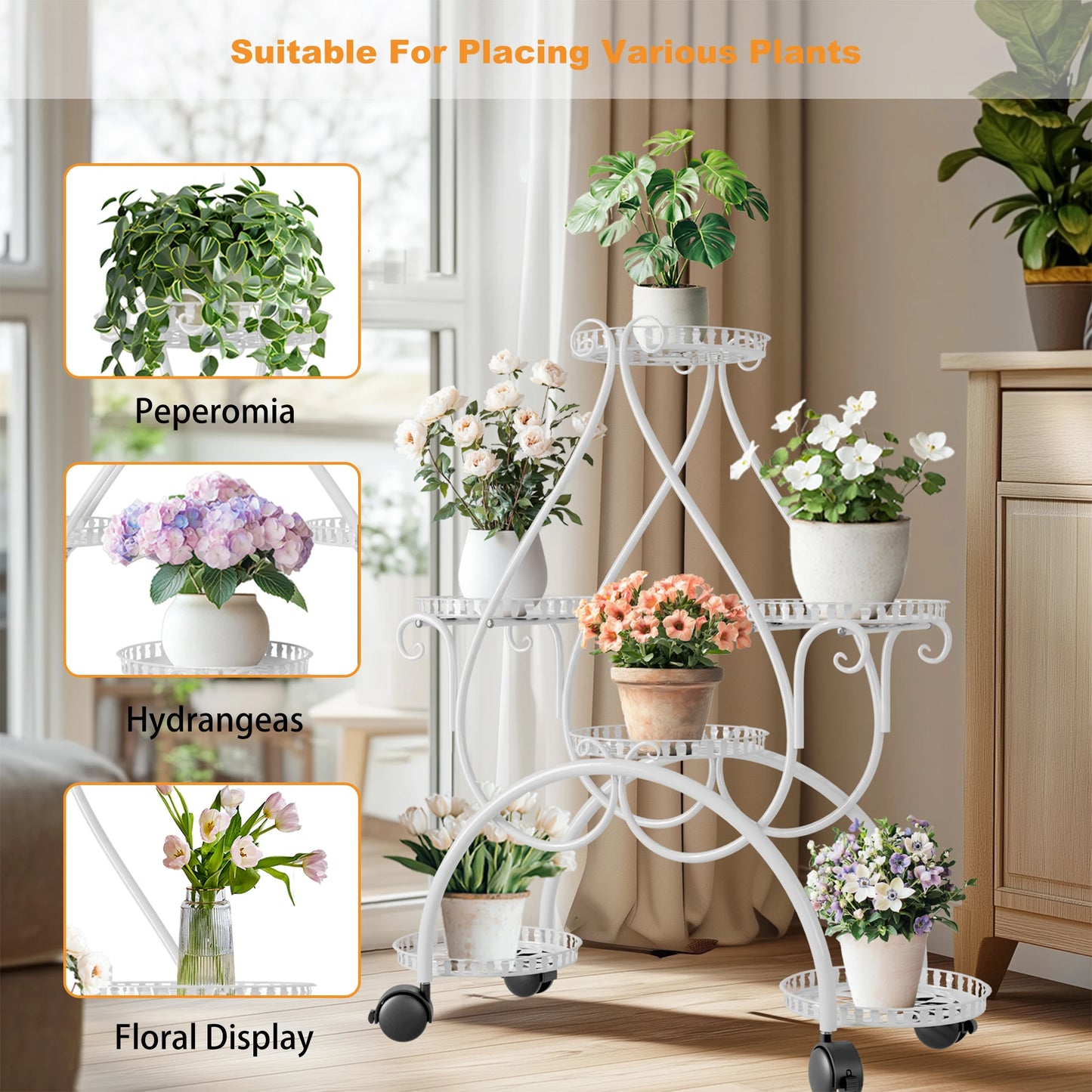 Wisfor 6-Tier Metal Flower Pot Display Stand With Rolling Wheels
