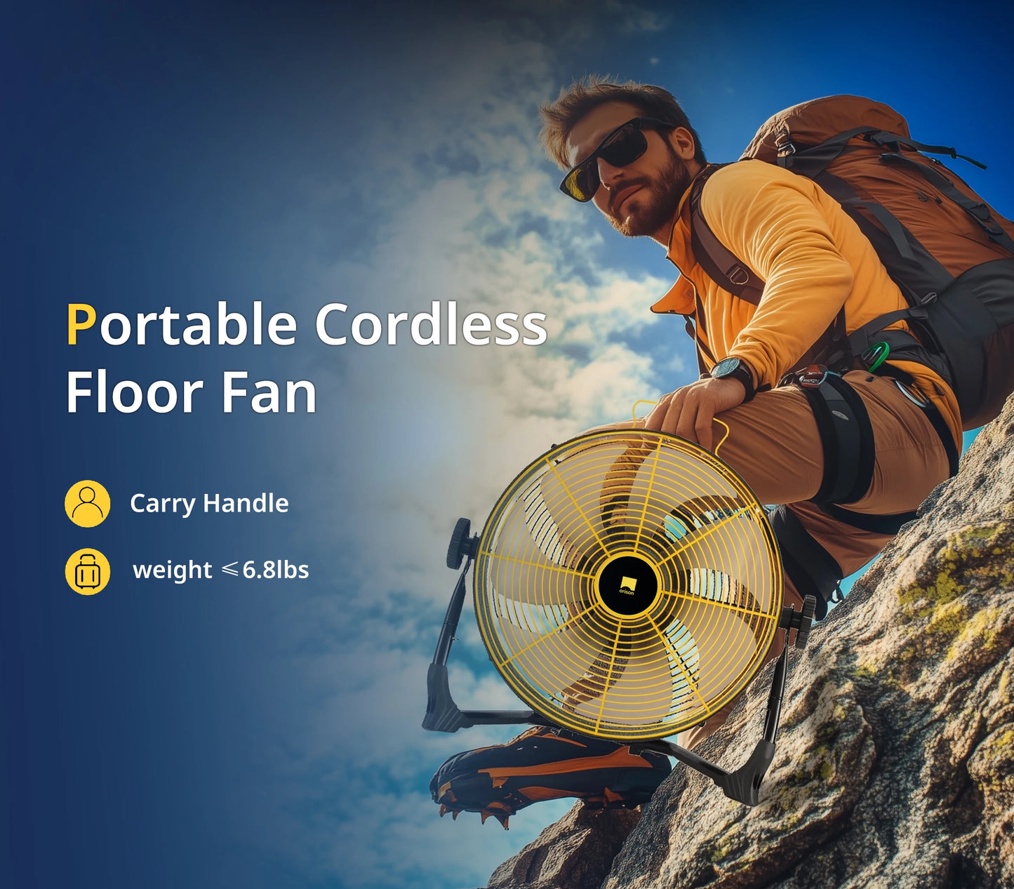 Orison Portable Battery-Operated High-Velocity Floor Fan Cordless For Camping