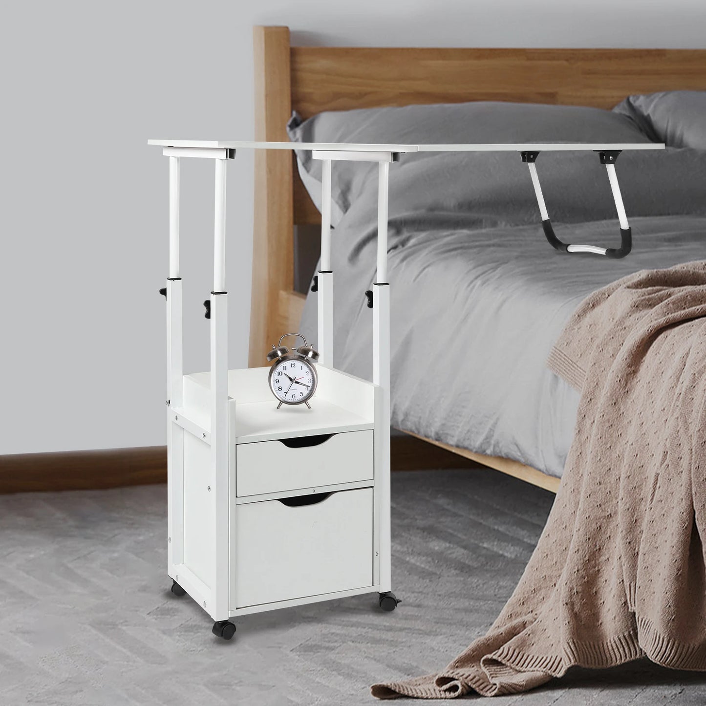 Bymaocar Foldable Laptop Desk With Wheels Bedside Height Adjustment